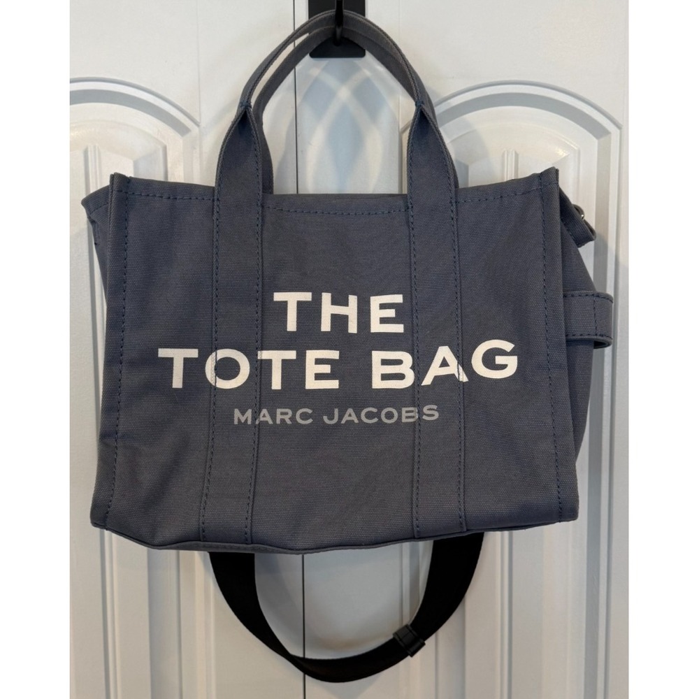 Marc Jacobs The Tote Bag Navy Blue Canvas Medium Zip Top Shoulder Tote